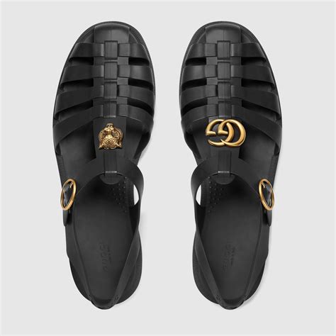 gucci mens black buckle strap feline sandals|Black Rubber Buckle Strap Sandal .